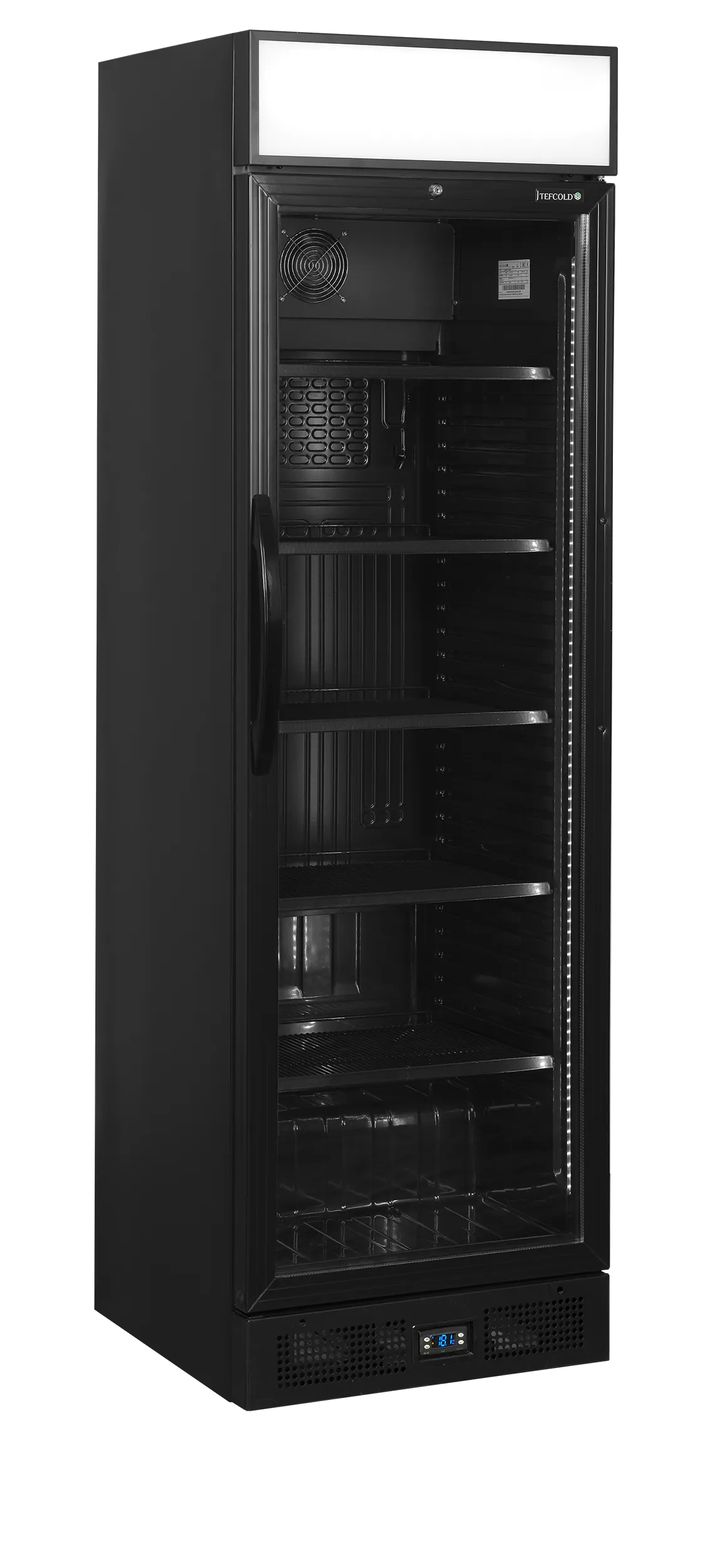 CEV435 CP BLACK Čierna vitrínová chladnička s LED svetelným panelom